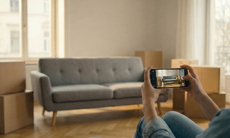 Persona fotografiando muebles con su teléfono